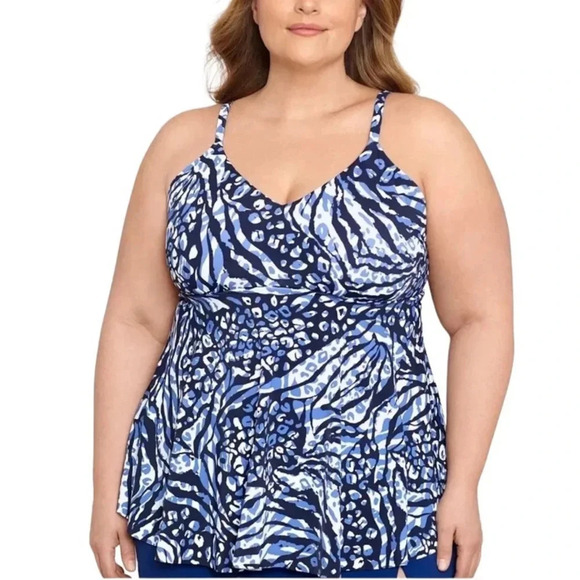 Swim Solutions Plus Size Underwire Bust Support Tankini Top Swimsuit Size 16 NWT - Picture 1 of 12